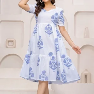 Women’s Printed Round Neck Fit and Flare Ethnic Midi Dress